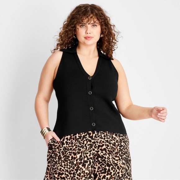 Nwt Women's Sweater Polo Tank Top - Future Collective with Jenee Naylor Black - Picture 4 of 6